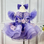 Girls Embroidered Flower Princess Dress Feather Sleeve Party Dress | KLFFIGID
