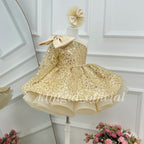 Luxury Gold Sequin Pageant Gown asymmetrical Prom Dress | KLFFLGID