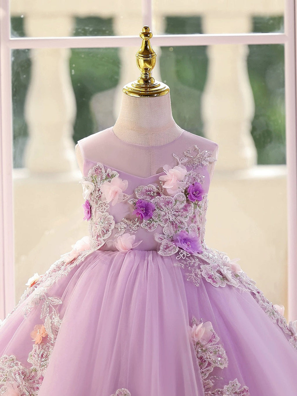 New children's evening dress lace elegant dress, birthday party girl princess dress, wedding flower long dress, competition evening dress
