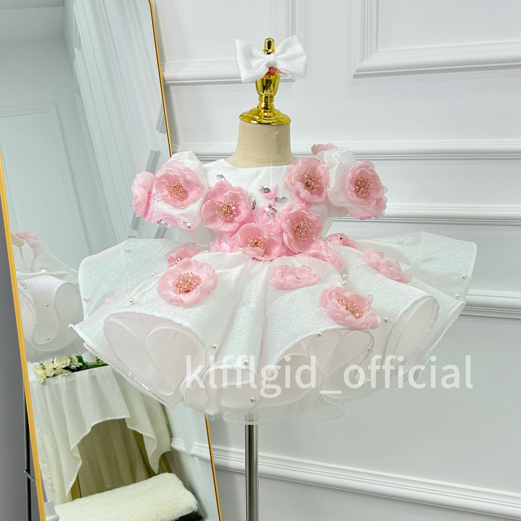Toddlers Birthday dress Floral-themed runway evening gown  | KLFFLGID