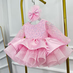 Satin Sequin Big Bow Fluffy Girls Birthday Princess Dress | KLFFIGID