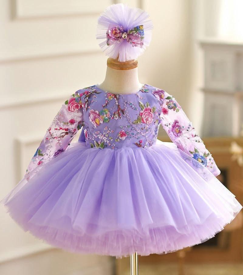 Baby Dress Birthday Party Long Sleeve Puffy Embroidered Girls Princess Dress