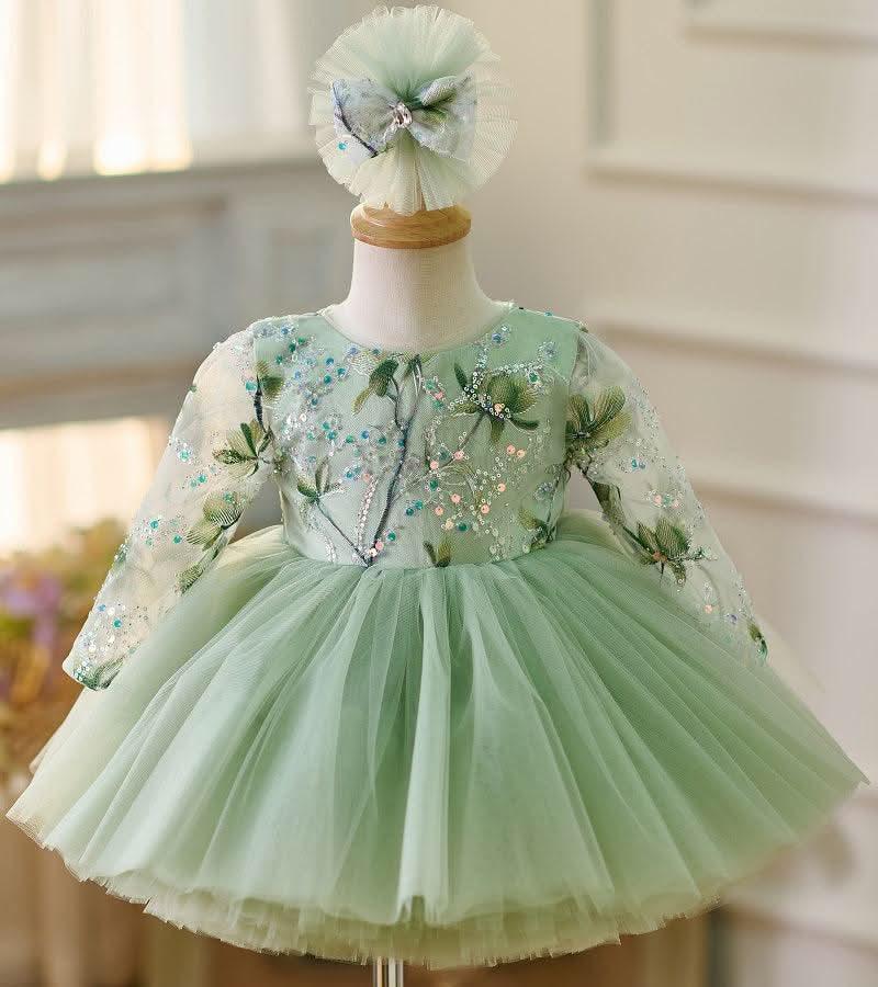 Baby Dress Birthday Party Long Sleeve Puffy Embroidered Girls Princess Dress