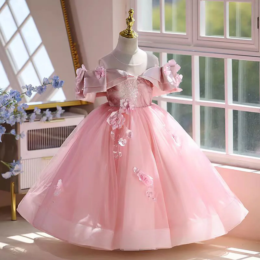 Flower Girl Wedding Dress, Princess Tulle Ball Gown,  Floral Girls Pageant Dress, Birthday Party Princess Dress, Photoshoot