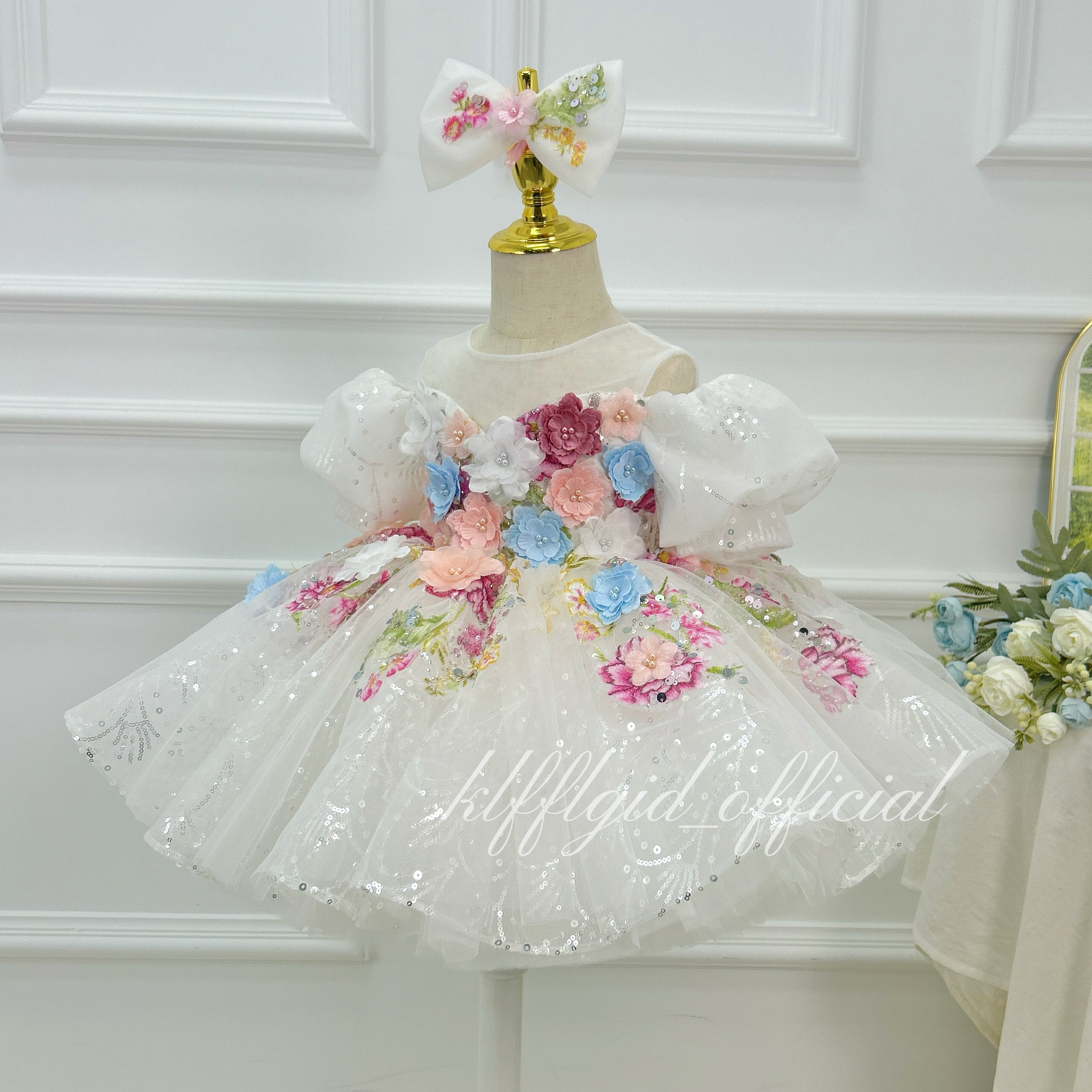 Elegant 3D Floral Flower Girl Princess Dress for Weddings | KLFFIGID