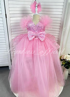Girls Sleeveless Feather Butterfly Tail Birthday Evening Dress | KLFFIGID