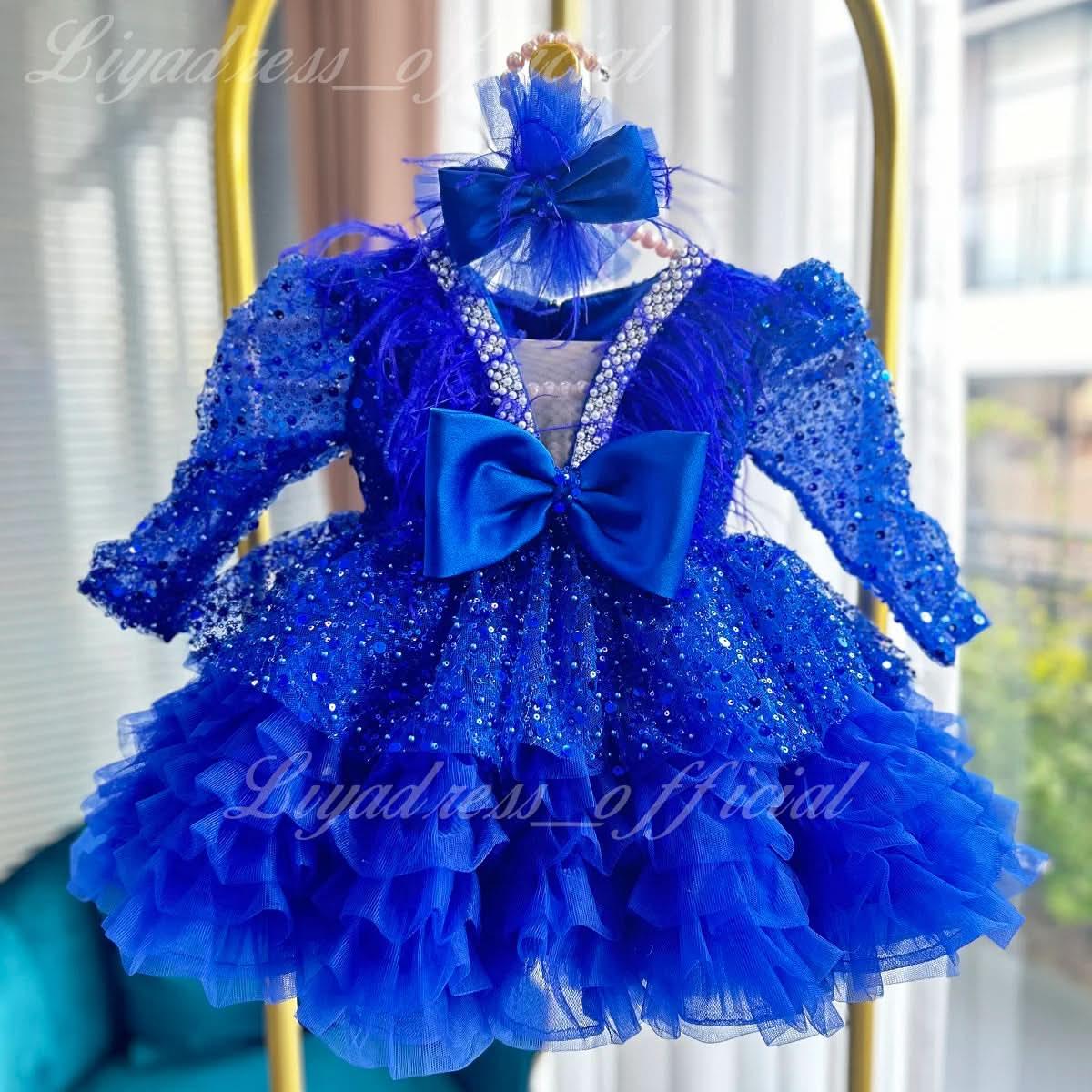Girls Sequin Long Sleeve Evening Party Princess Dress | KLFFIGID