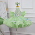 Baby Girl High Neck Sequin Birthday Flower Girl Dress with Train | KLFFLGID