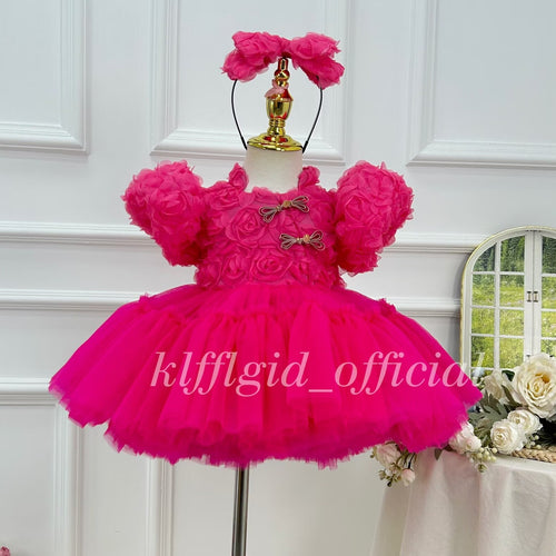 Baby Birthday Dress Wedding Flower Girl Dress 3D Floral Pageant Gown｜KLFFIGID