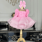 Girls Rose Puff Sleeve Mesh Birthday Princess Dress | KLFFIGID