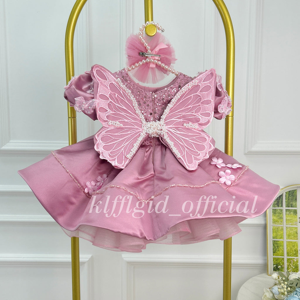 Luxury Large Bow Girls Couture & First Birthday Dress | KLFFLGID