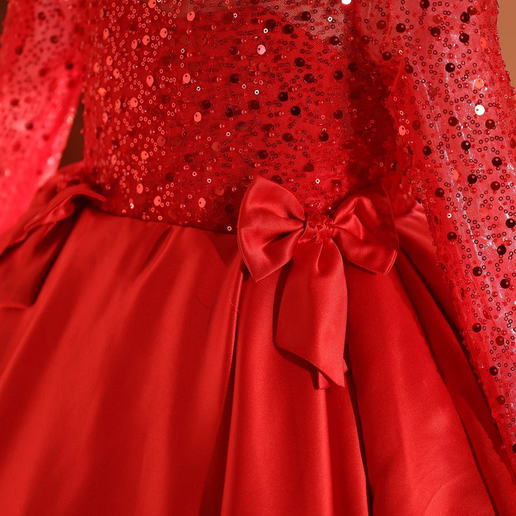 3-12 years old children's dress, sequined satin dress, red dress, piano performance dance evening dress, birthday party dress