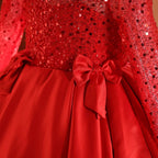 3-12 years old children's dress, sequined satin dress, red dress, piano performance dance evening dress, birthday party dress