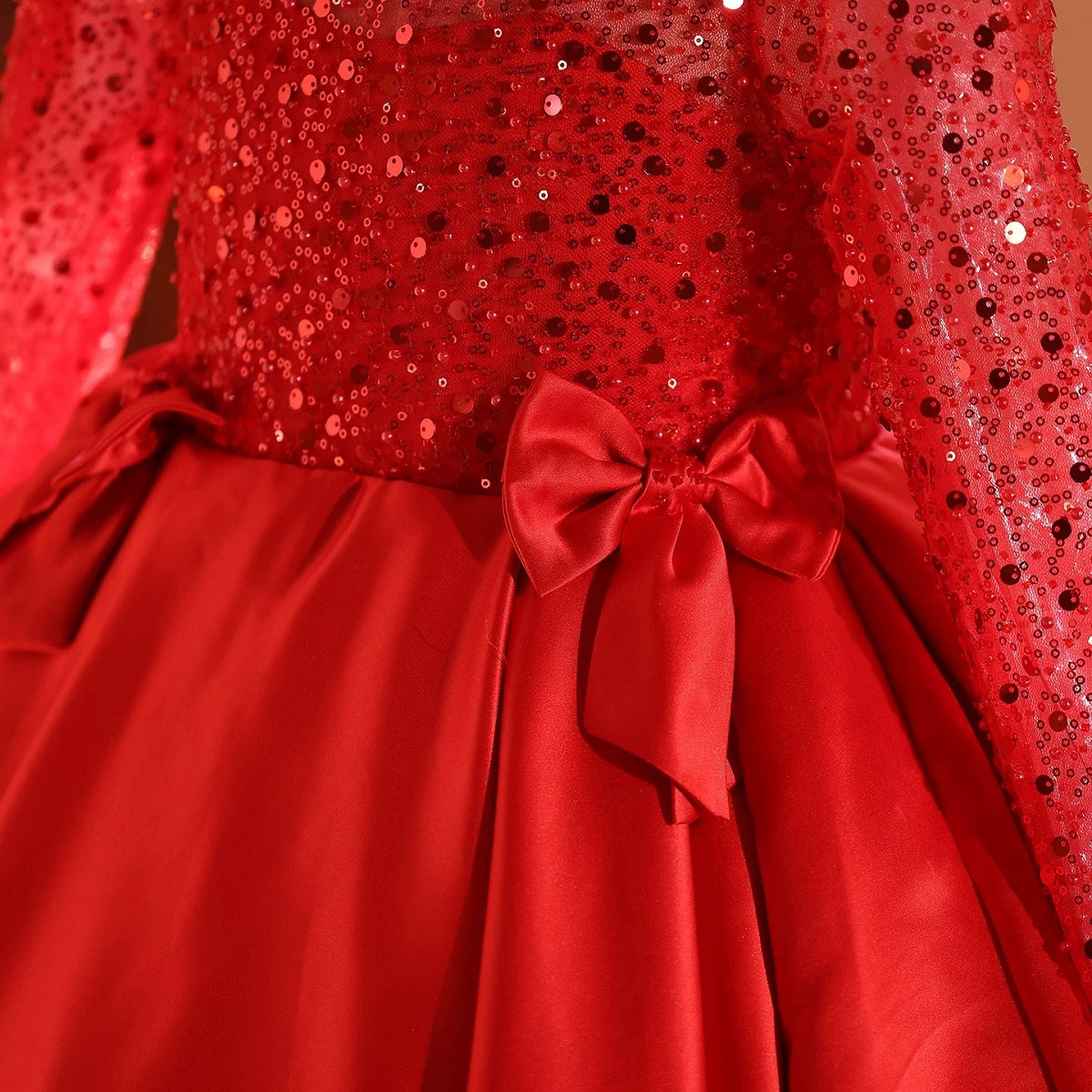 3-12 years old children's dress, sequined satin dress, red dress, piano performance dance evening dress, birthday party dress