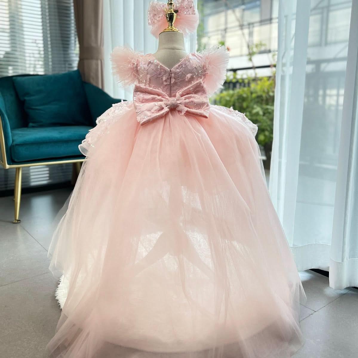 Sequin Short Sleeve Mesh Birthday Party Princess Dress | KLFFIGID