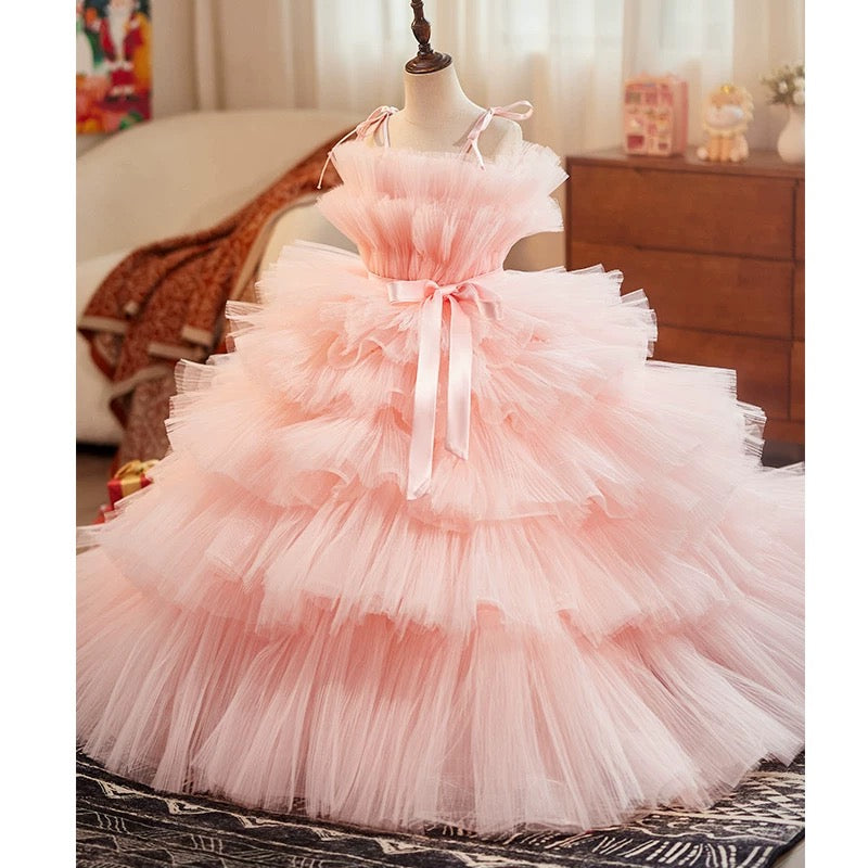 Girls' Elegant Princess Dress, Lace Tulle, Summer Wedding Dress, Party Girls' Princess Dress