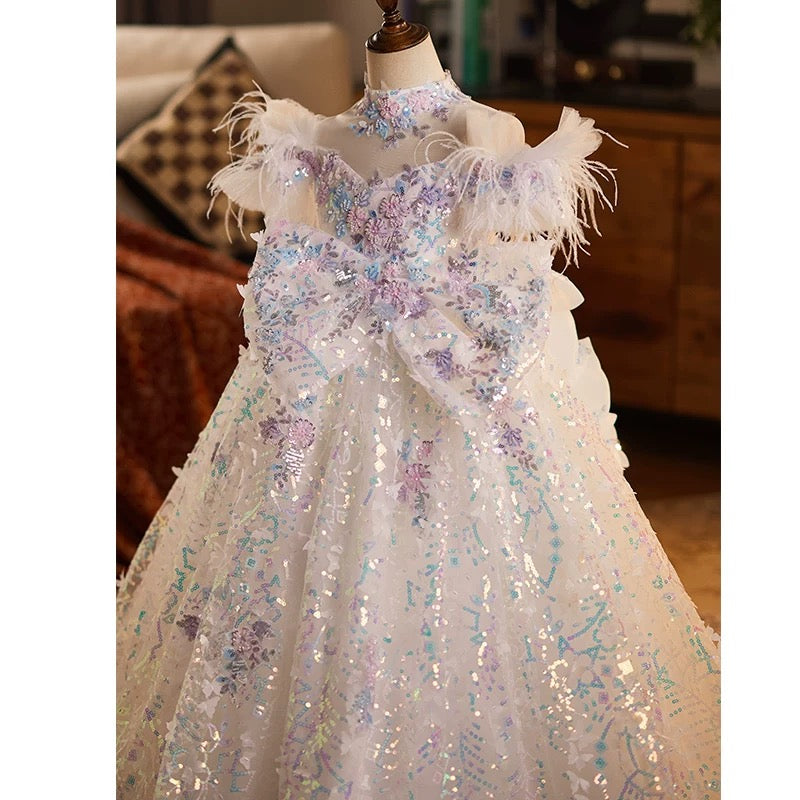 Children's sparkling evening dresses, elegant high-end stage performance dresses, wedding dresses for girls