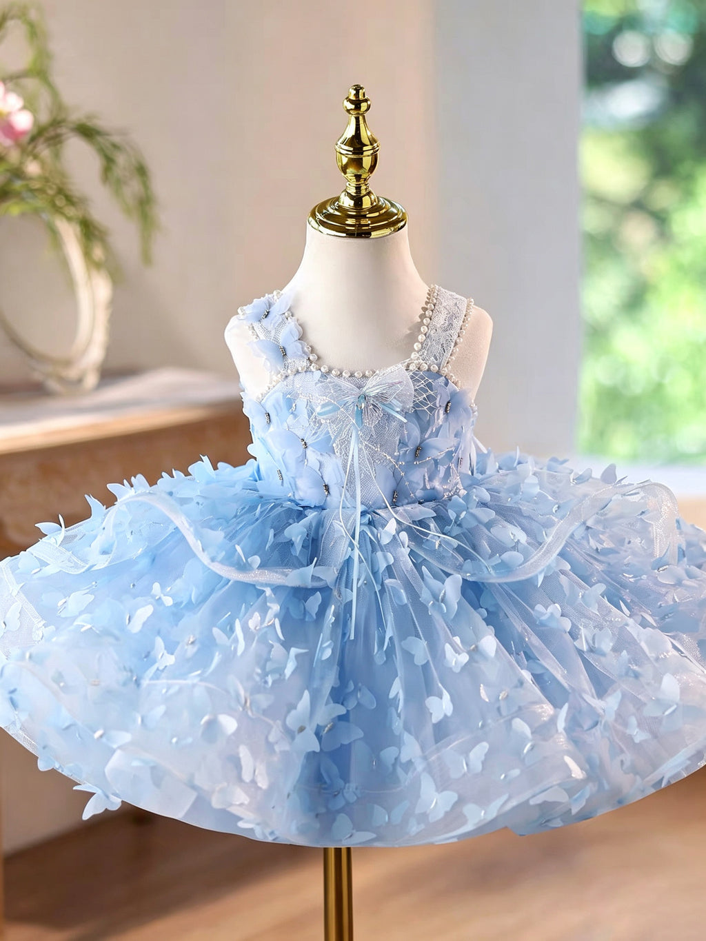 Cute Toddlers Birthday Dress Elegant Pageant Gown with 3D Butterflies | KLFFLGID