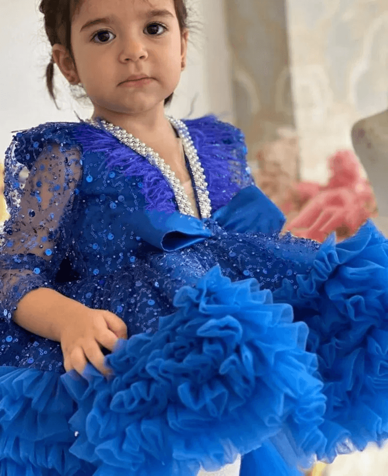 Girls Sequin Puff Sleeve Elegant Evening Party Dress | KLFFIGID