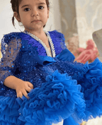 Girls Sequin Puff Sleeve Elegant Evening Party Dress | KLFFIGID