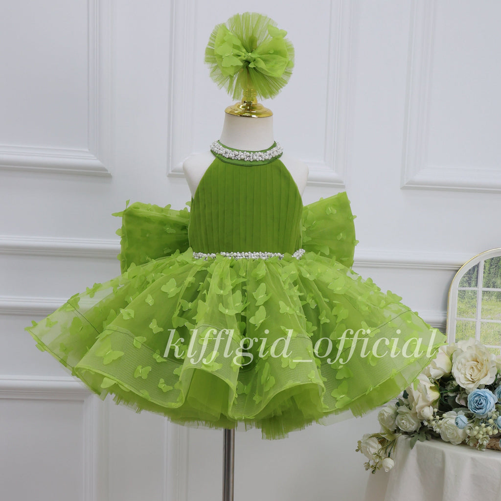 Birthday dress for girls Elegant pageant gown Green party dress｜KLFFIGID