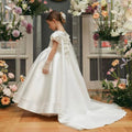 Elegant high-end wedding dress, children's dress, birthday party banquet tail girl dress, baby girl pageant dress