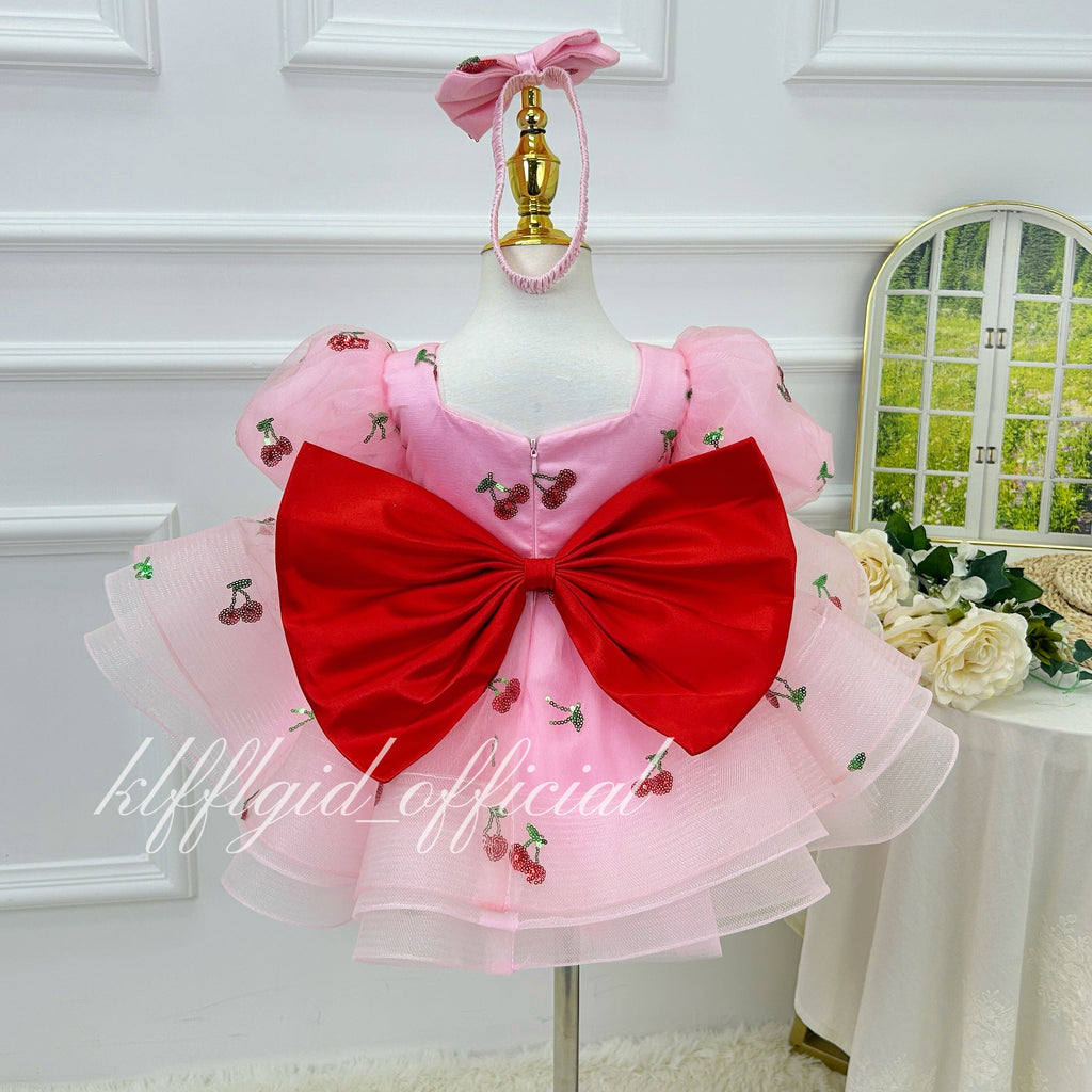 Baby Birthday Dress Girls' Cherry-Print Dress Princess Theme Party| KLFFIGID
