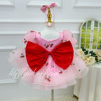 Baby Birthday Dress Girls' Cherry-Print Dress Princess Theme Party| KLFFIGID