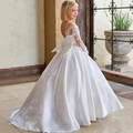 Big bow white dress suitable for wedding occasions flower girl elegant trailing girl evening dress