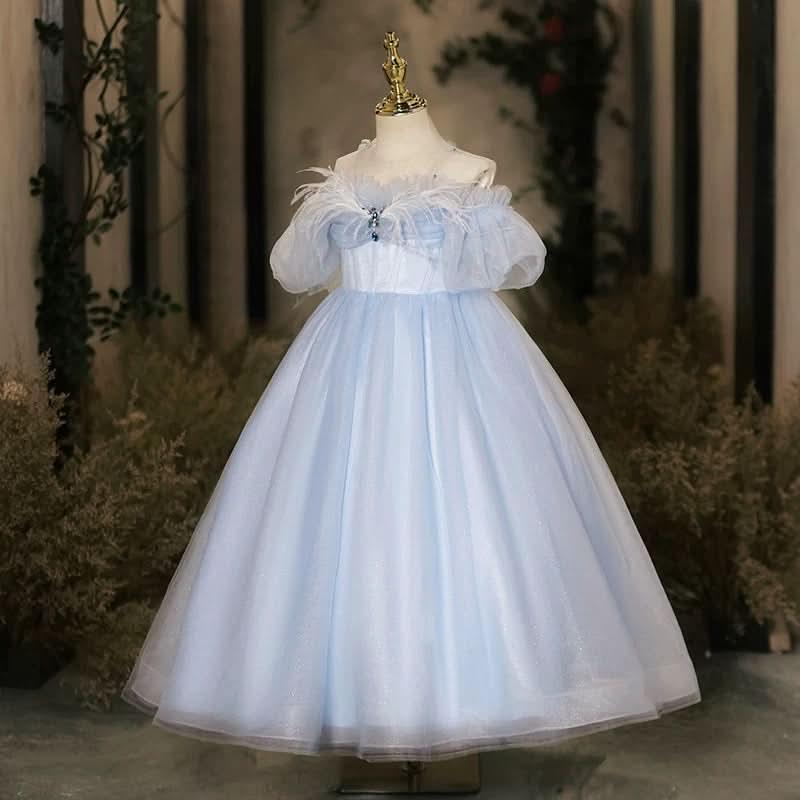 Violin Stage Performance Feather Mesh Elegant Girls Evening Dress
