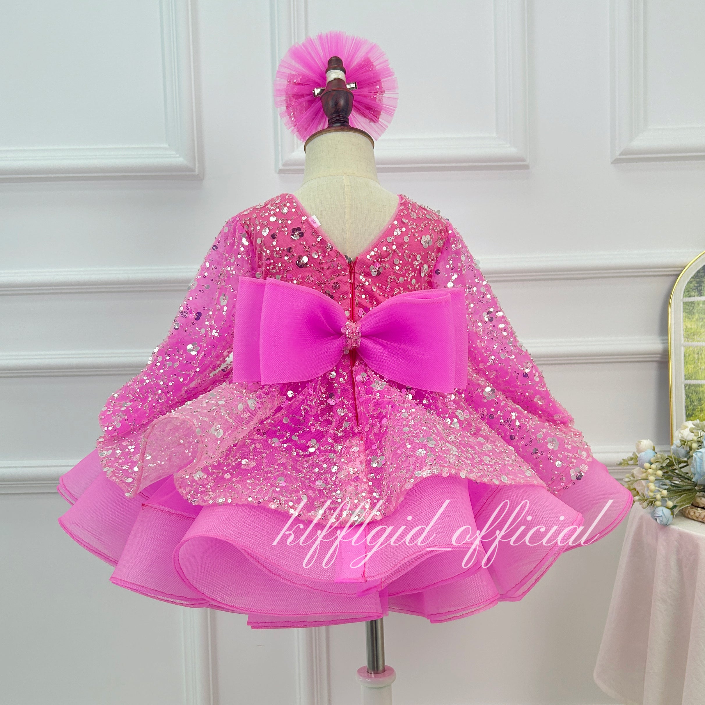Baby First Birthday & Wedding Flower Girl Dress with Bow Sequins | KLFFIGID