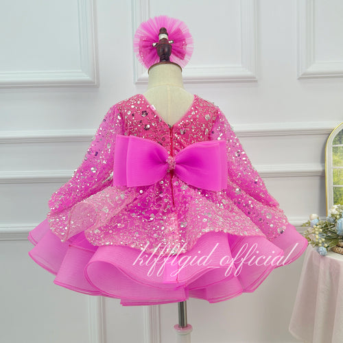 Baby First Birthday & Wedding Flower Girl Dress with Bow Sequins | KLFFIGID