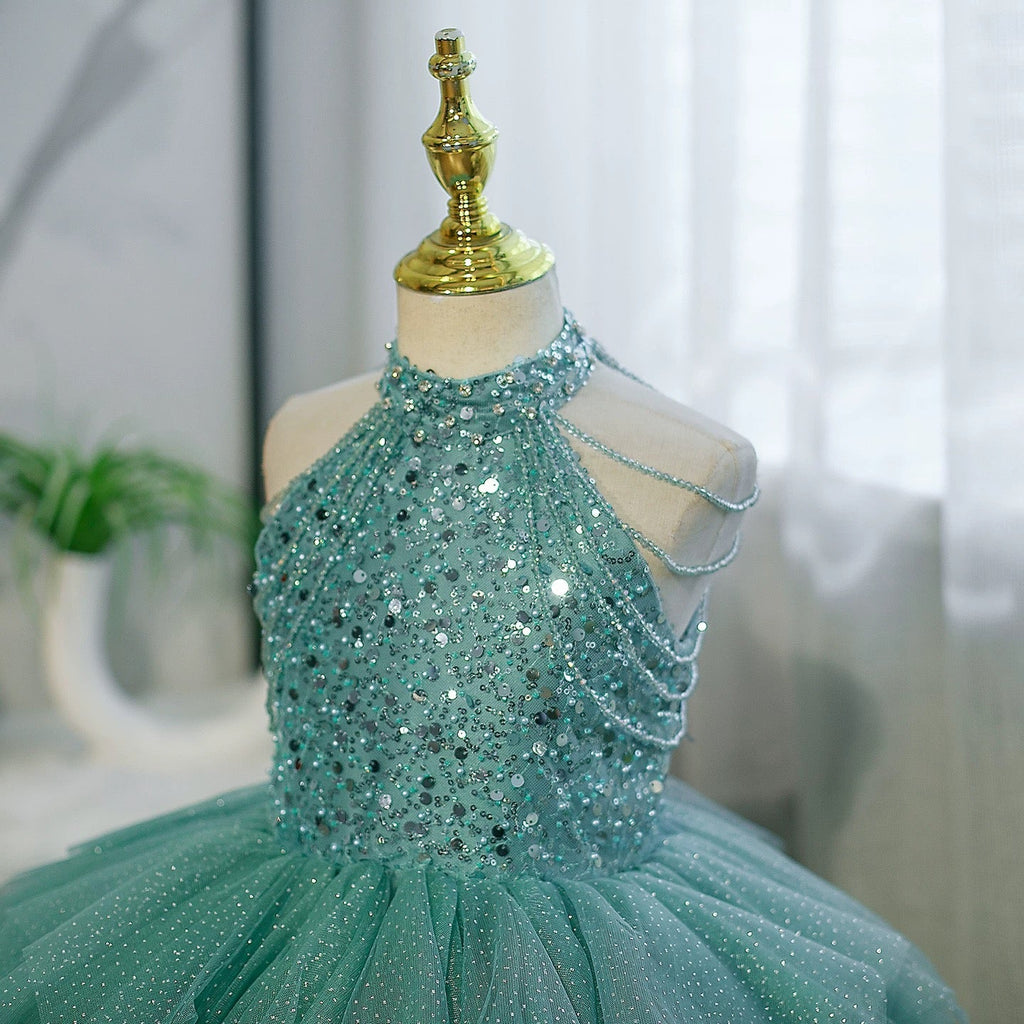 3-12 years old sequined elegant girl's dress with train, stage performance evening dress, birthday party girl princess dress girl pageant dress