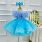 Stylish Feather Pageant Gown & Baby Birthday Dress | KLFFLGID