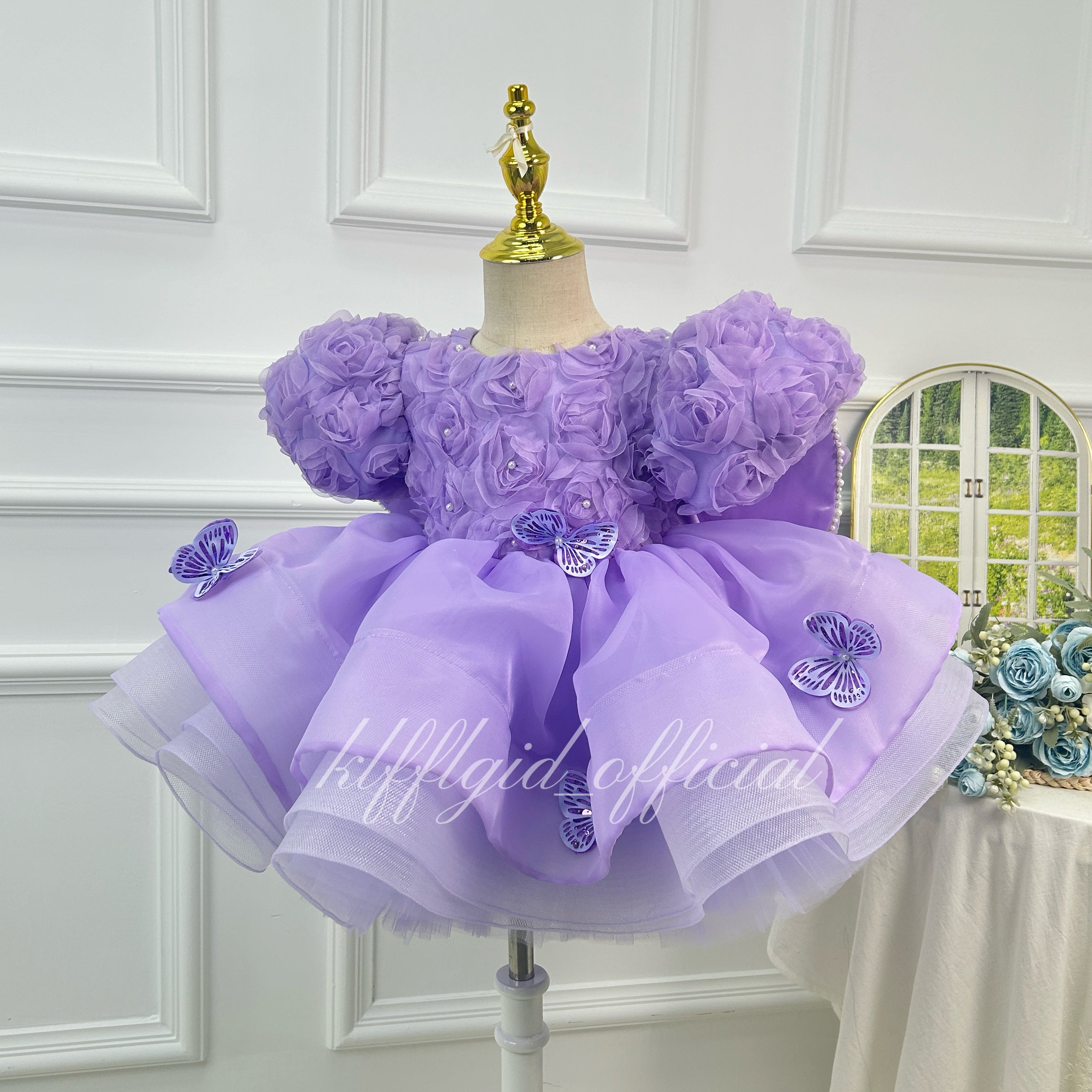 Toddlers Birthday dress Rose blossoms Pageant gowns for girls Burgundy   | KLFFLGID