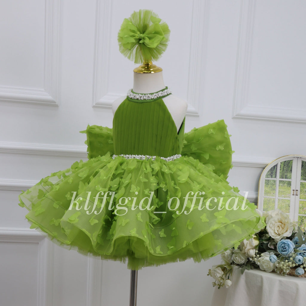 Birthday dress for girls Elegant pageant gown Green party dress｜KLFFIGID
