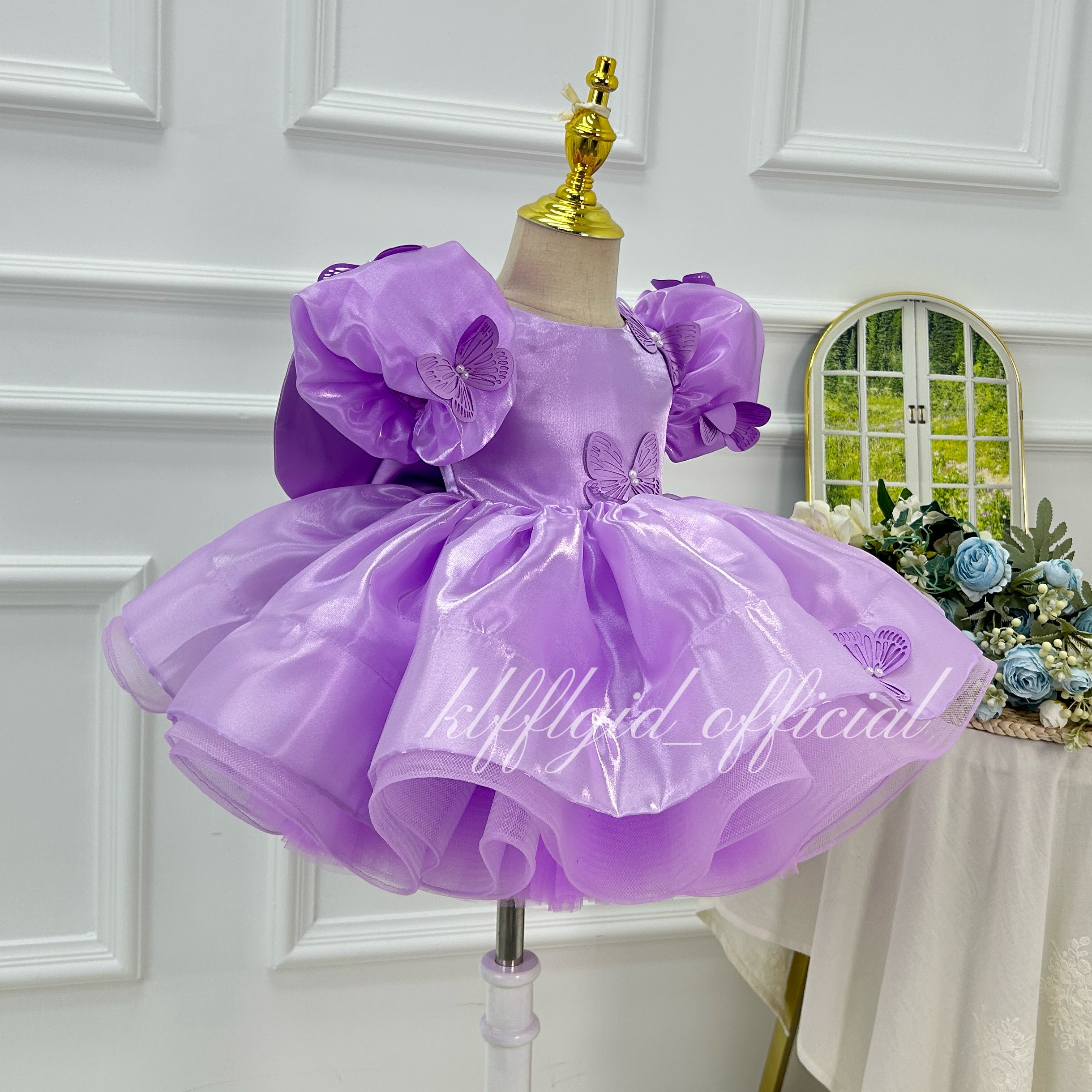 Baby 1st Birthday Tulle Dress with Large Bow for Pageant | KLFFIGID