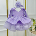Toddler Girls Sequin Bow Long Sleeve Tulle Princess Birthday Party Dress | KLFFLGID
