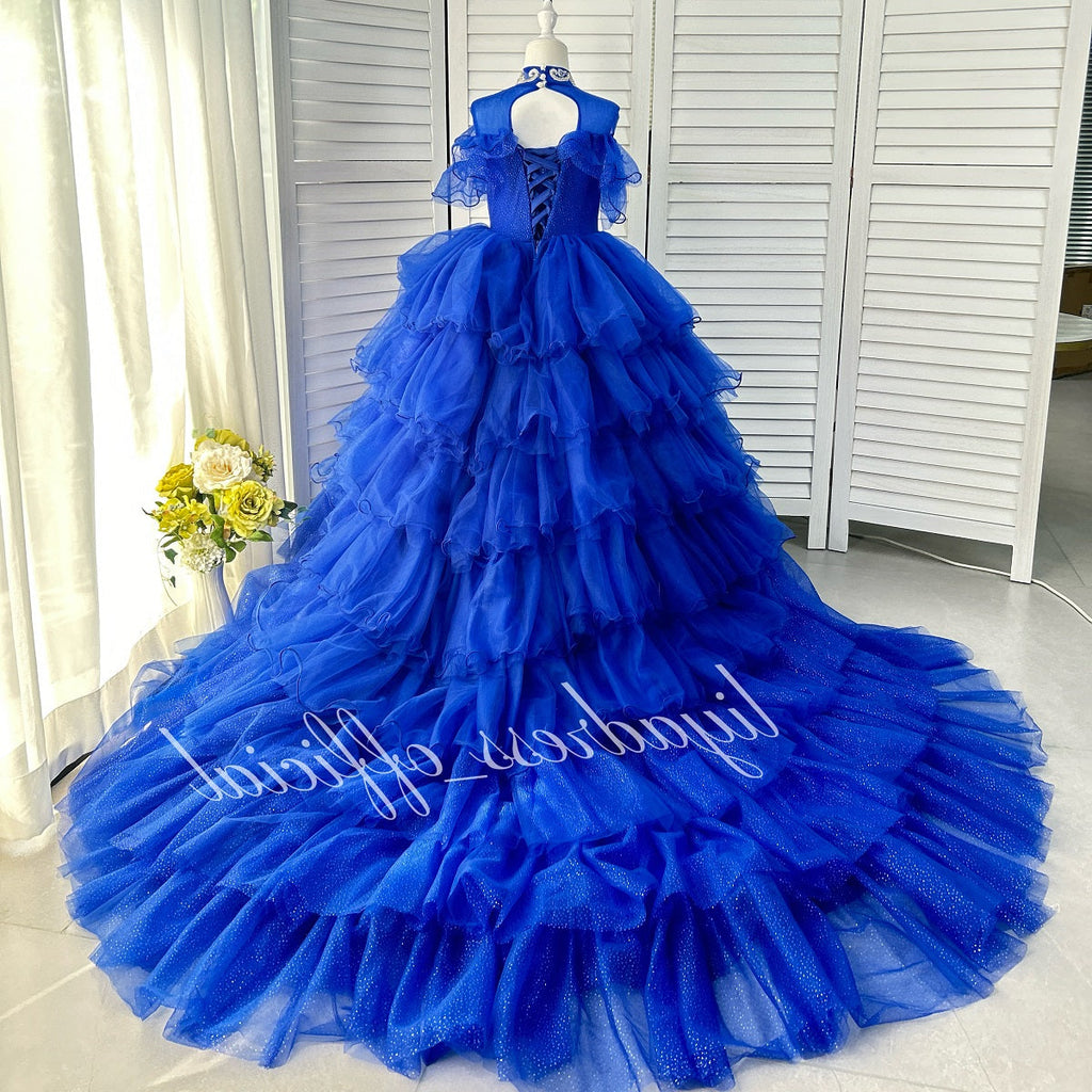 New Pink Lace Embroidered Fluffy Fashion Stage Performance Flower Girl Wedding Girls' Evening Dress