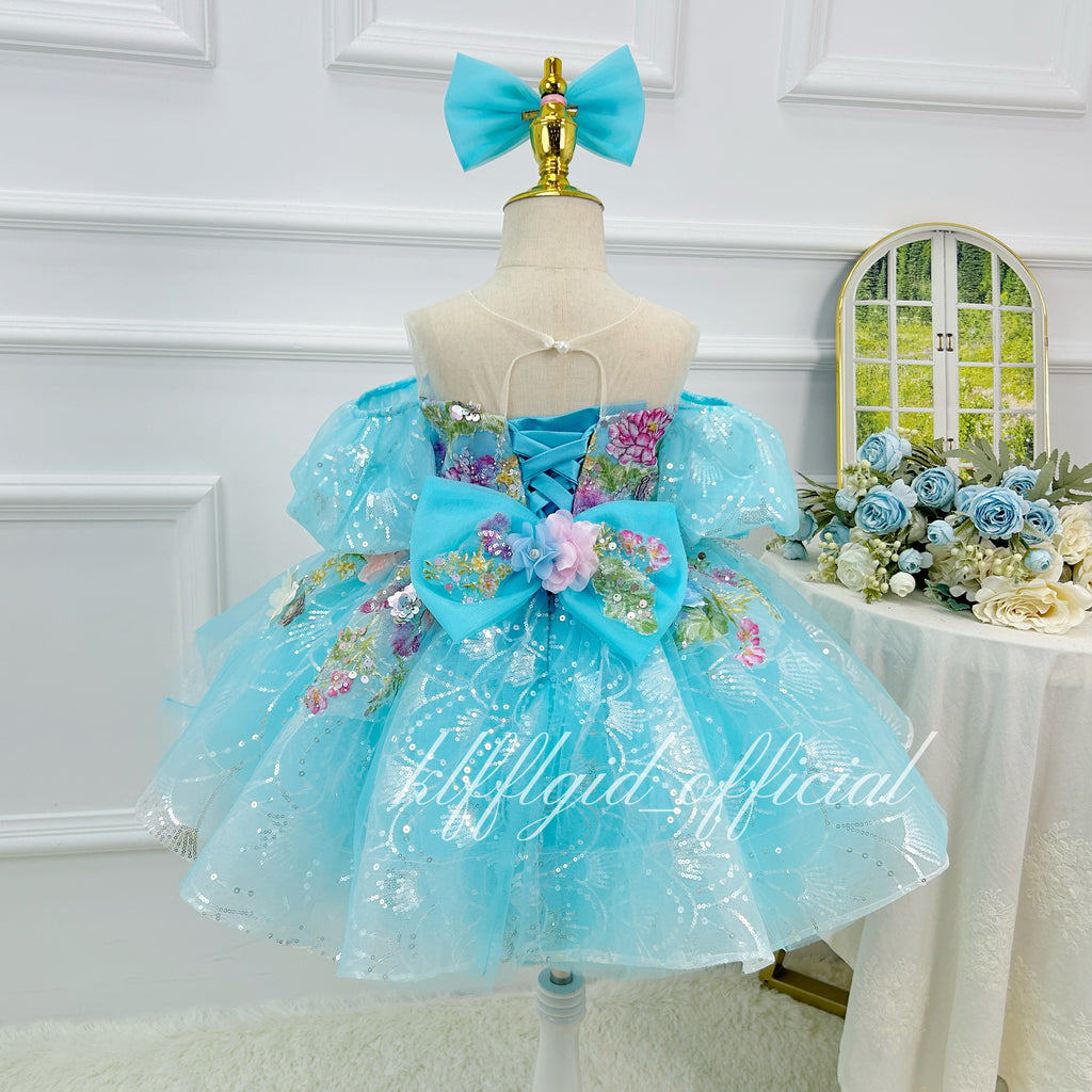 Elegant 3D Floral Flower Girl Princess Dress for Weddings | KLFFIGID