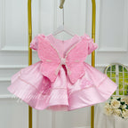 Girls First birthday dress Cute Bow-Back Party Dress with Wing Details Flower Girl Dress | KLFFIGID