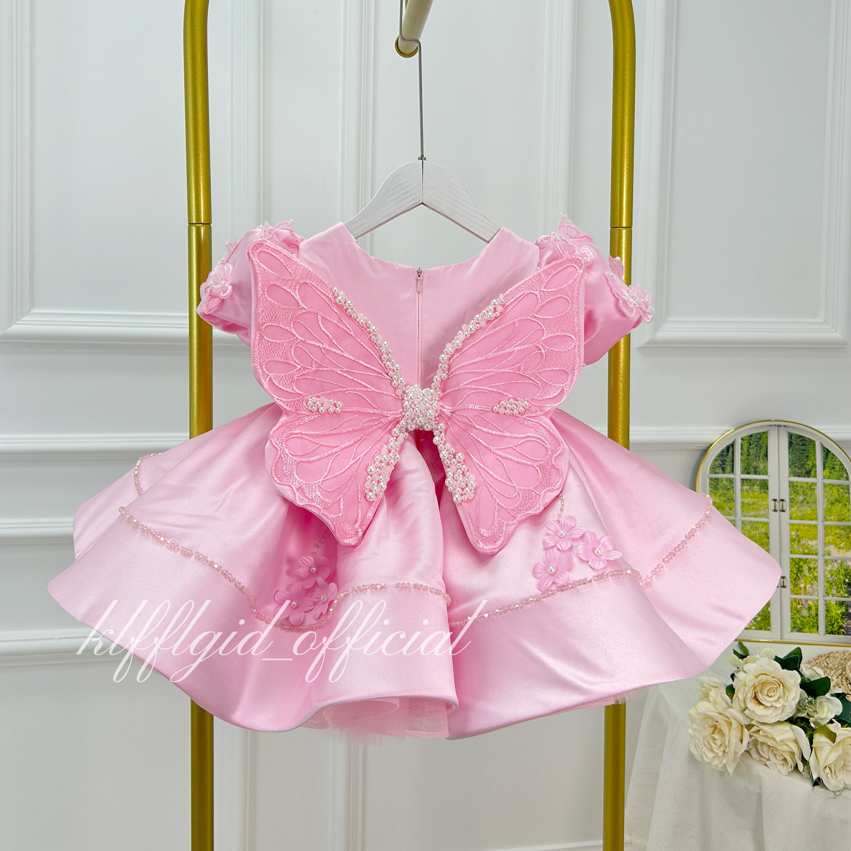 Girls First birthday dress Cute Bow-Back Party Dress with Wing Details Flower Girl Dress | KLFFIGID