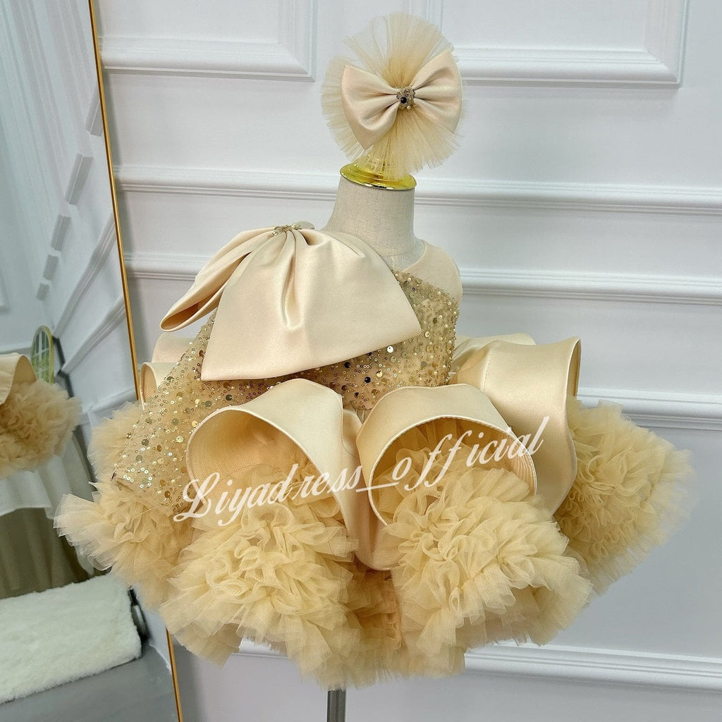 One-Shoulder Mesh Fluffy Stage Performance Dress for Girls | KLFFIGID