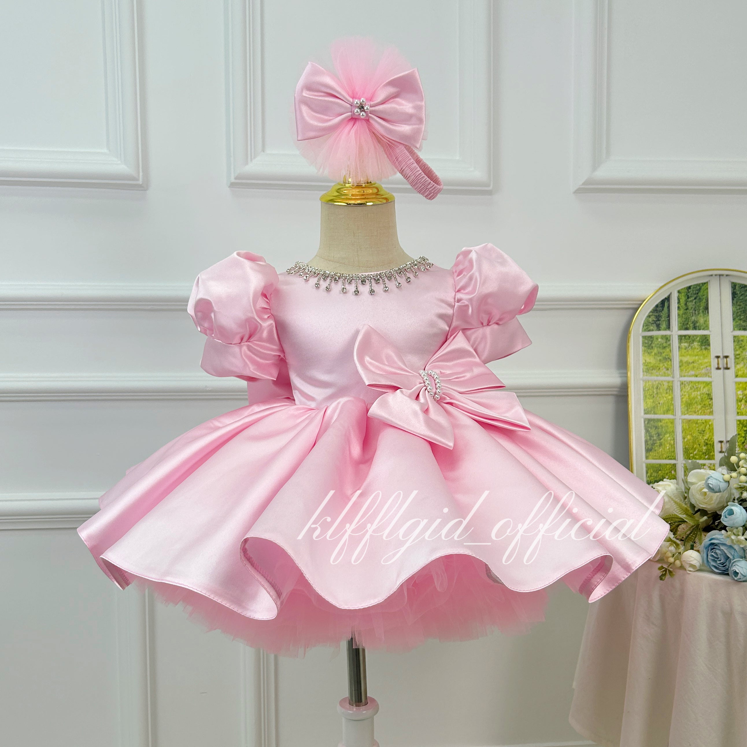Baby First Birthday Big Bow Flower Girl Wedding Dress | KLFFLGID