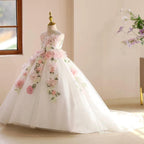 3-12 years old wedding flower girl trailing elegant flower mesh girl evening dress