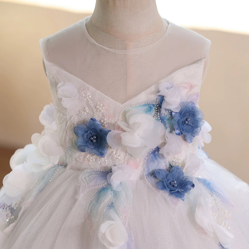 0-12 years old girls long dress, floral mesh wedding dress, birthday party, banquet, special occasion dress, girl princess dress