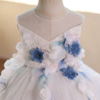 0-12 years old girls long dress, floral mesh wedding dress, birthday party, banquet, special occasion dress, girl princess dress
