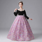 Girls long dress, girl princess dress, 3-12 year old girl piano performance dress, flower dress