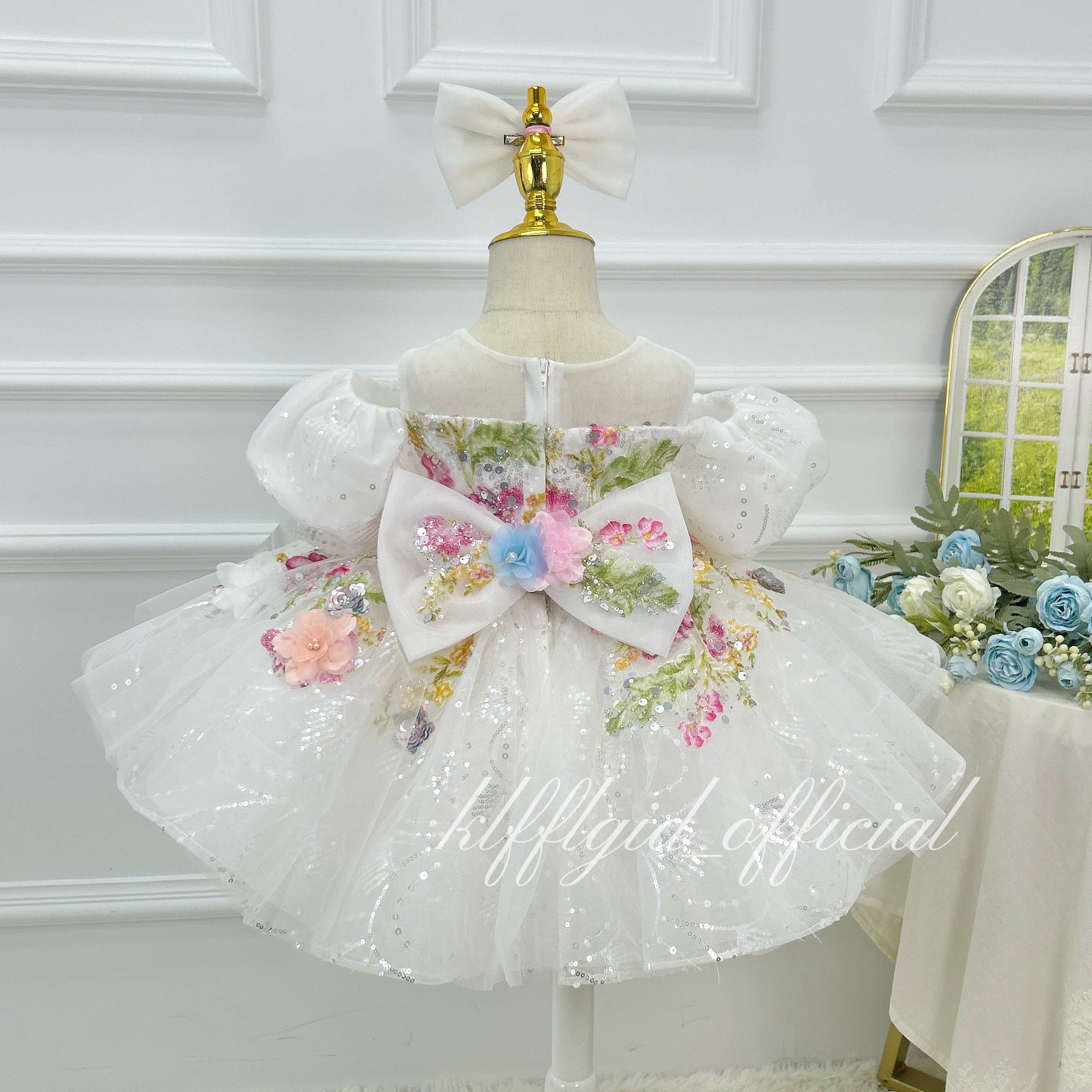 Elegant 3D Floral Flower Girl Princess Dress for Weddings | KLFFIGID