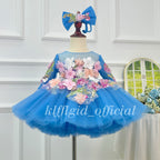 3D Floral Long-Sleeve Tulle Princess Dress for Flower Girls | KLFFIGID